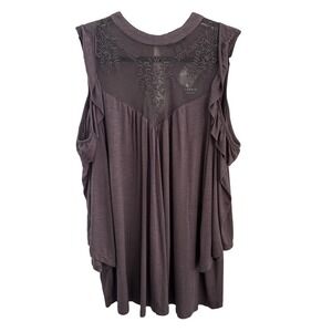 NWT Torrid Size 1 Flowy Purple Embroidered Top Cold Shoulder Sleeve Whimsycore